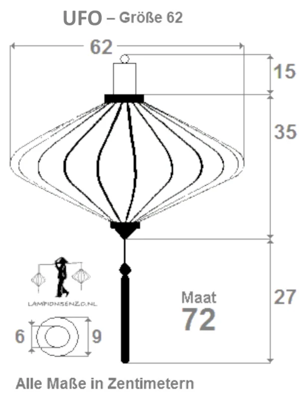 Afmetingen van een lampion in de maat 62 vorm ufo of disc